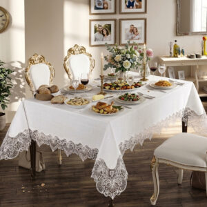 Gardenio Palace wholesale 160x220 cm luxury tablecloth with premium guipure lace borders for fine dining tables