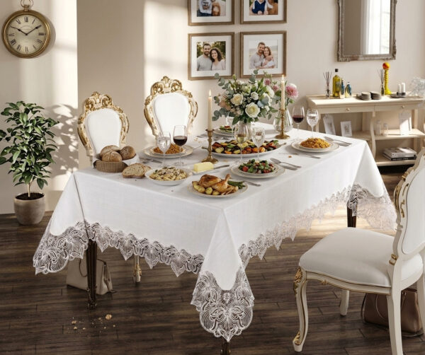 Gardenio Palace wholesale 160x220 cm luxury tablecloth with premium guipure lace borders for fine dining tables