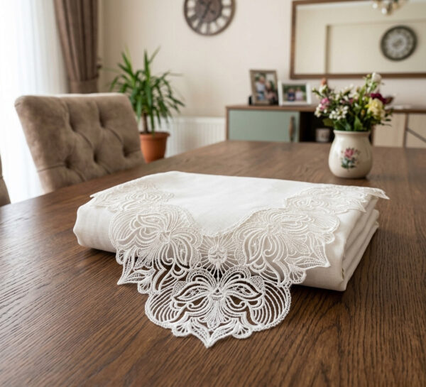 Gardenio Palace wholesale 160x220 cm luxury tablecloth with premium guipure lace borders for fine dining tables