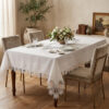 Flora Majestic wholesale 160x220 cm luxury tablecloth with interconnected floral guipure lace borders and center runner for weddings