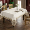 Amber and Lace wholesale 160x220 cm luxury tablecloth with two-tone gold medallion guipure borders for wedding events