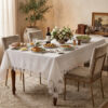 Flora Majestic wholesale 160x220 cm luxury tablecloth with interconnected floral guipure lace borders and center runner for weddings