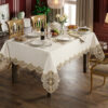 Amber and Lace wholesale 160x220 cm luxury tablecloth with two-tone gold medallion guipure borders for wedding events