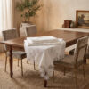 Flora Majestic wholesale 160x220 cm luxury tablecloth with interconnected floral guipure lace borders and center runner for weddings
