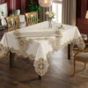 Amber and Lace wholesale 160x220 cm luxury tablecloth with two-tone gold medallion guipure borders for wedding events