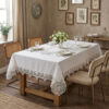 Majestic Crown 160x220 cm luxury linen-look tablecloth with crown guipure lace borders for high-end wedding events
