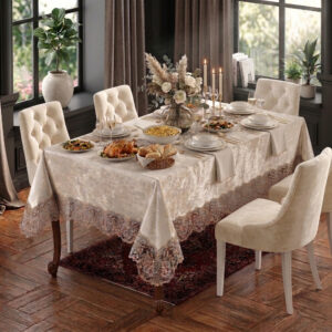 Buy premium wholesale velvet 160x220 cm lace tablecloths. Luxury 80% polyester 20% cotton blend. Heavy drape, stain resistant for fine B2B dining setups.