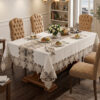 Wholesale vintage embroidered lace tablecloth with baroque guipure border on rustic luxury dining table setup