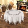 Flora Premium Embroidered Round Tablecloth Stain Resistant Table Cover