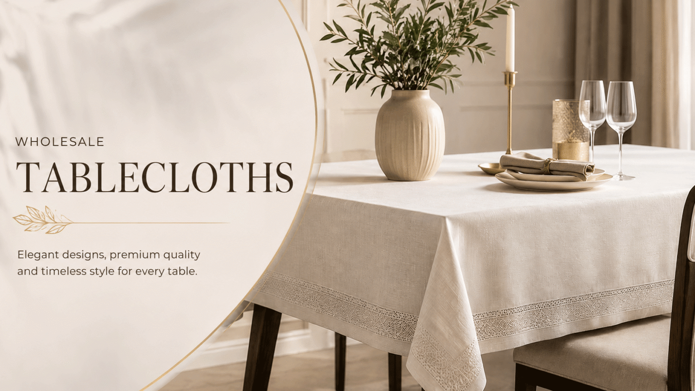 Wholesale Vip Gardenio Sultan 160x220 cm rectangular banquet tablecloth featuring high-end embroidered guipure lace borders. Engineered with advanced stain-resistant and wrinkle-free technology for luxury hospitality, hotels, and wedding events.
