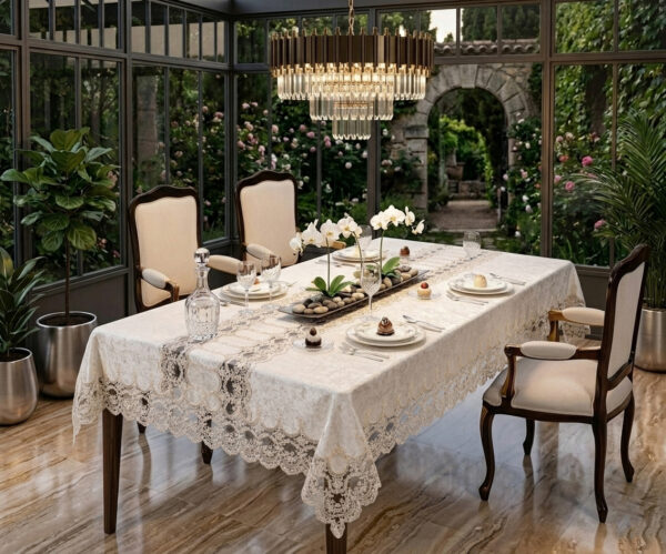 Vip Gardenio Sultan 160x220 cm luxury lace tablecloth with premium guipure borders for wholesale