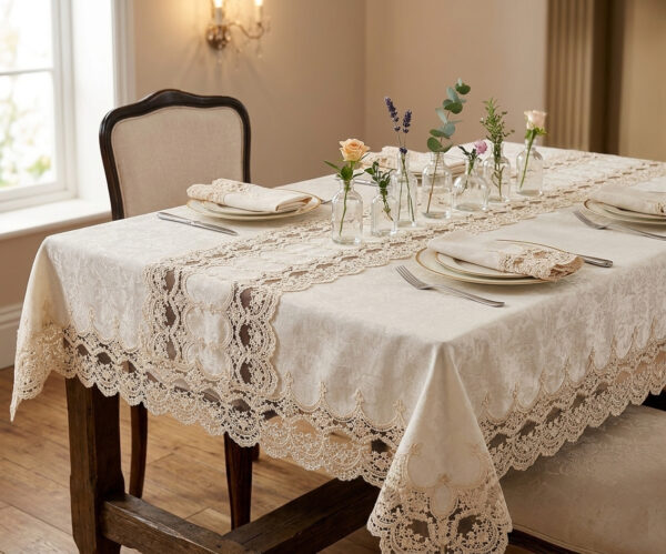 Vip Gardenio Sultan 160x220 cm luxury lace tablecloth with premium guipure borders for wholesale