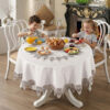 Flora Premium Embroidered Round Tablecloth Stain Resistant Table Cover